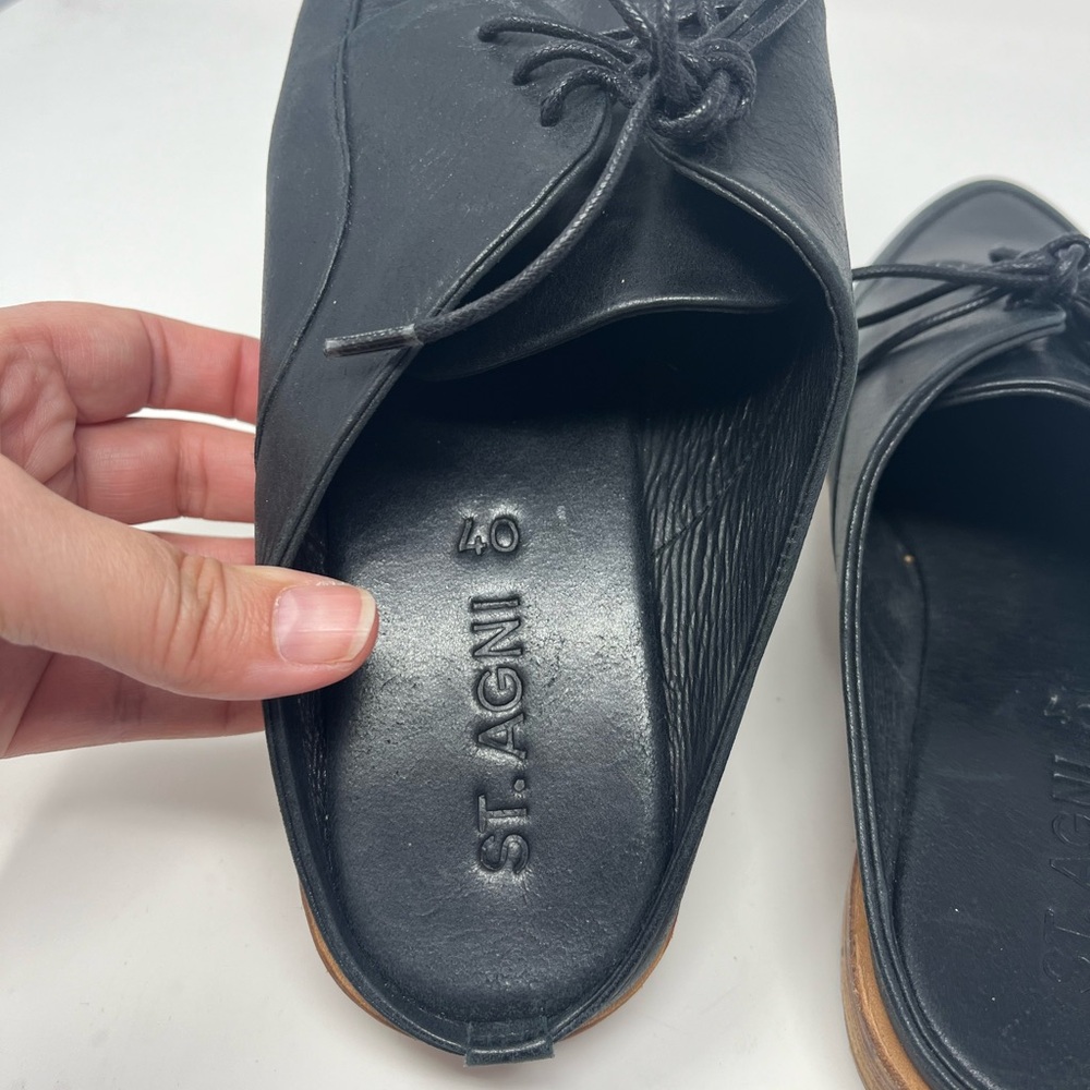 St. Agni navy blue Leather Lace-Up Flats mules - Picture 4 of 5